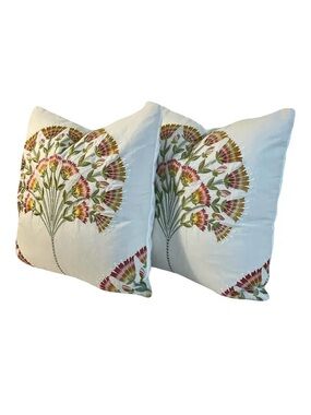 Sanderson Wild Tulip Amber “cream” feather/down pillows 22”x22”